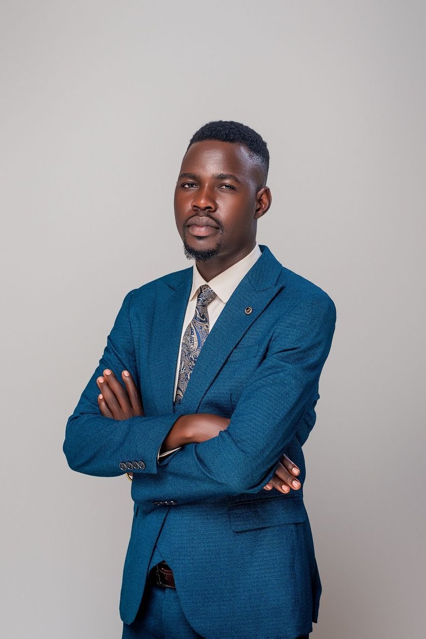 Portrait of Moses Komakech, founder of Lumina Africa Foundation, in a blue suit